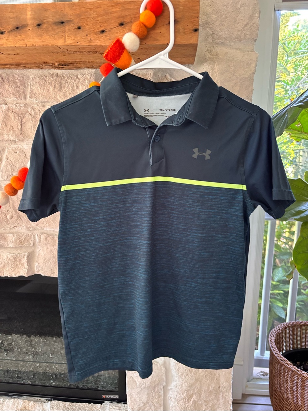 Under Armour Navy Polo with Neon Yellow Stripe